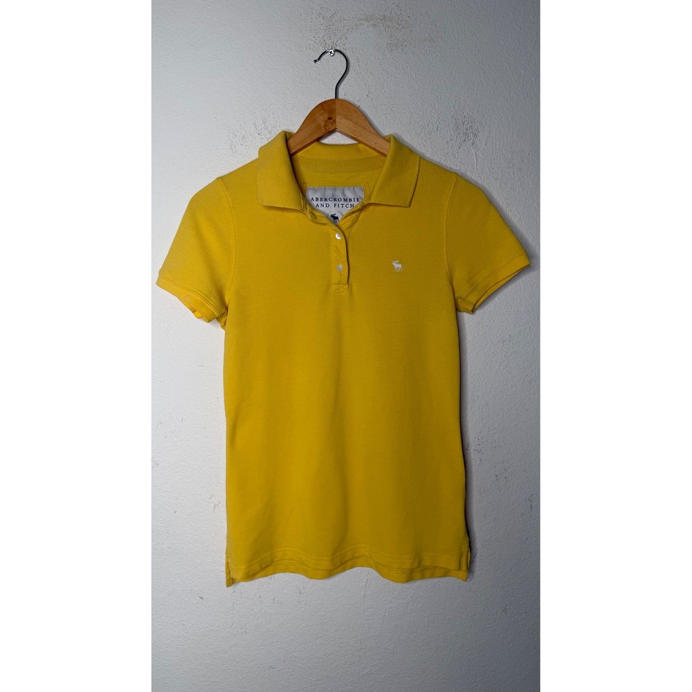 Abercrombie & Fitch Yellow Polo Shirt Women's Large 90's Y2K Preppy Moose